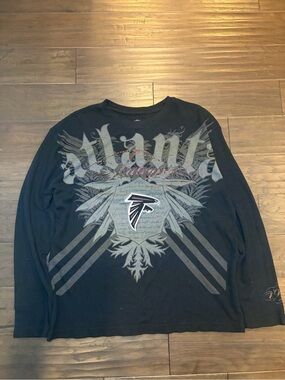 Y2K Atlanta Falcons Black Graphic Long-Sleeve waffle thermal Shirt.